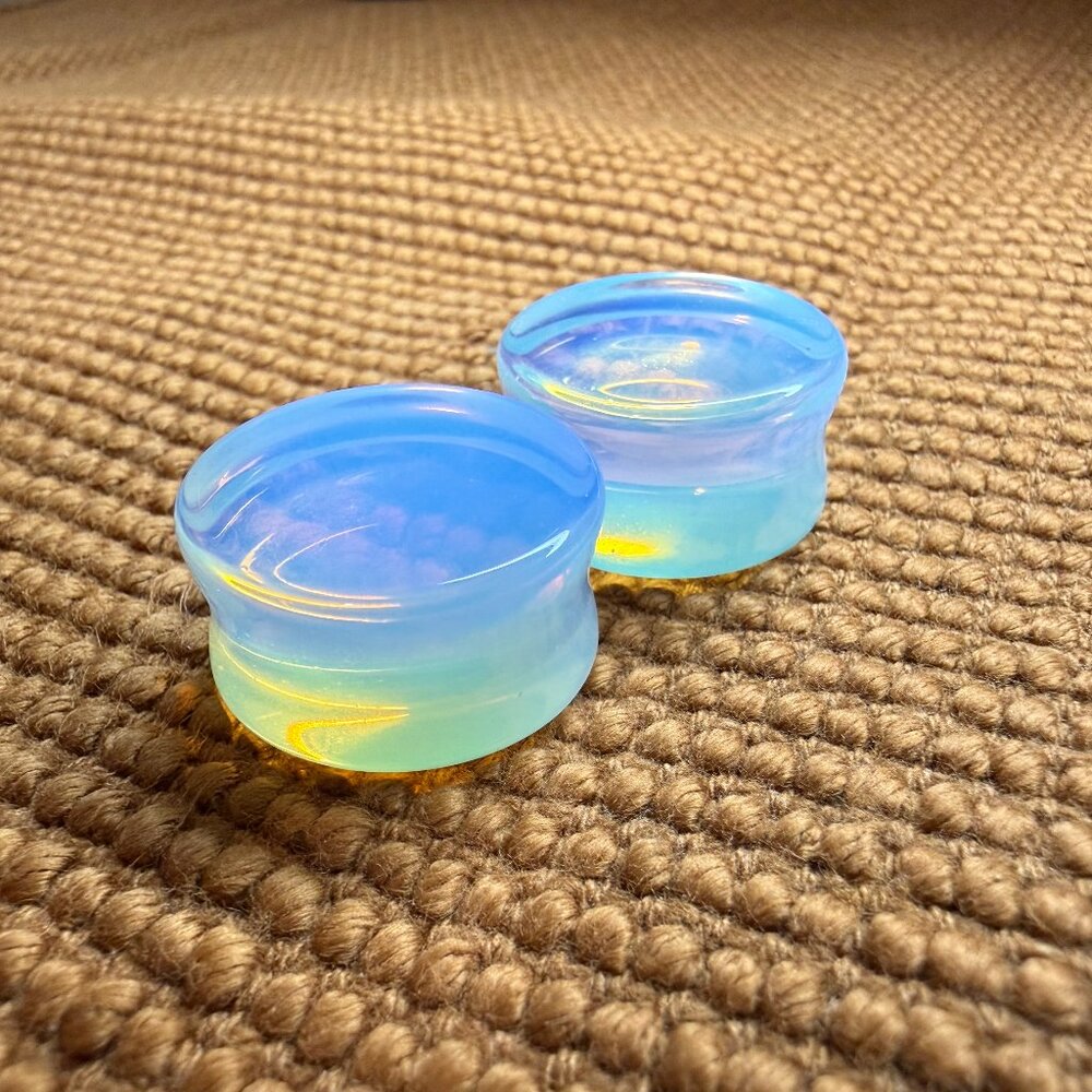 Opal Stone Plugs – Saddle Flared 22 mm (7/8") Stretched Lobes Body Jewelry